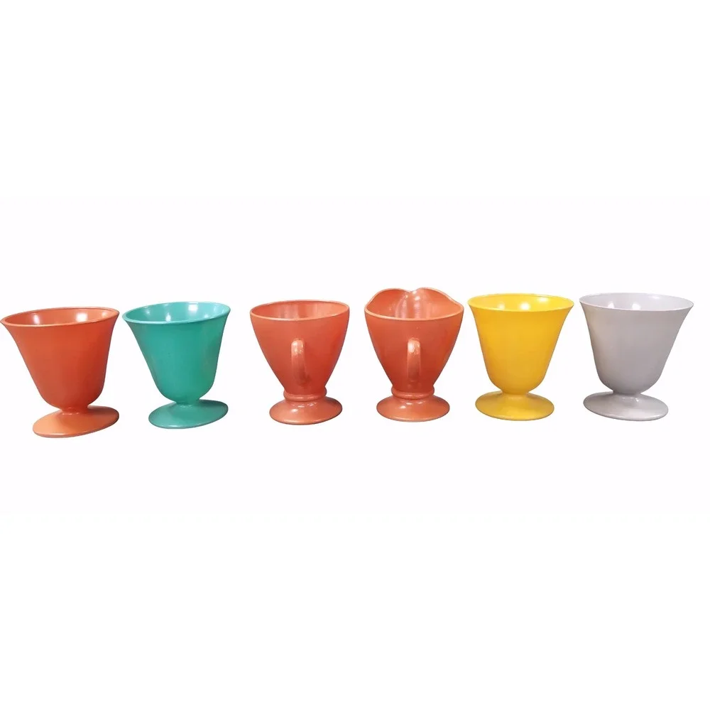 Hazel Atlas Vtg‎ Moderntone Milk Glass Set 6pc Creamer Sugar Cups Multi Color